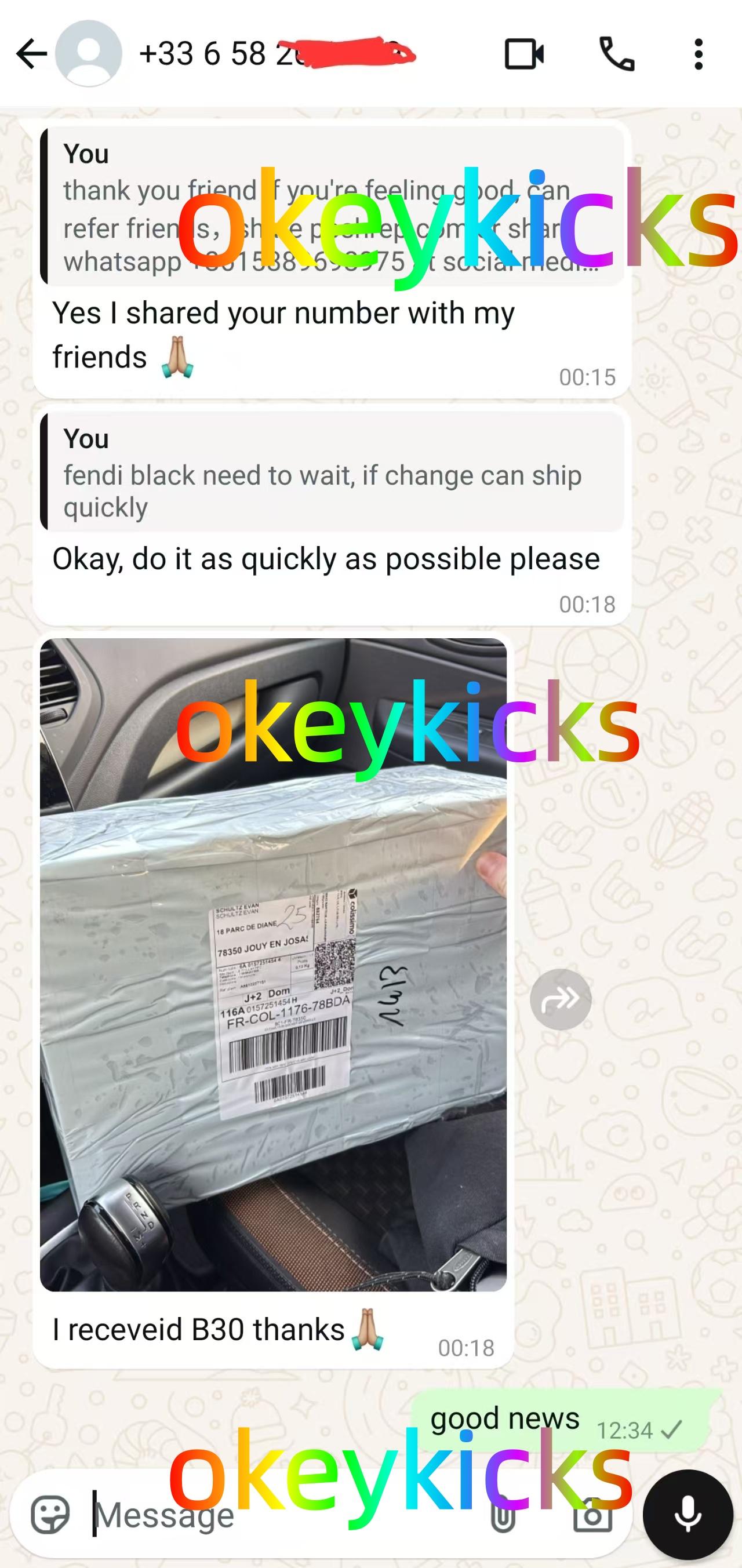 Verified OkeyKicks customer feedback screenshot